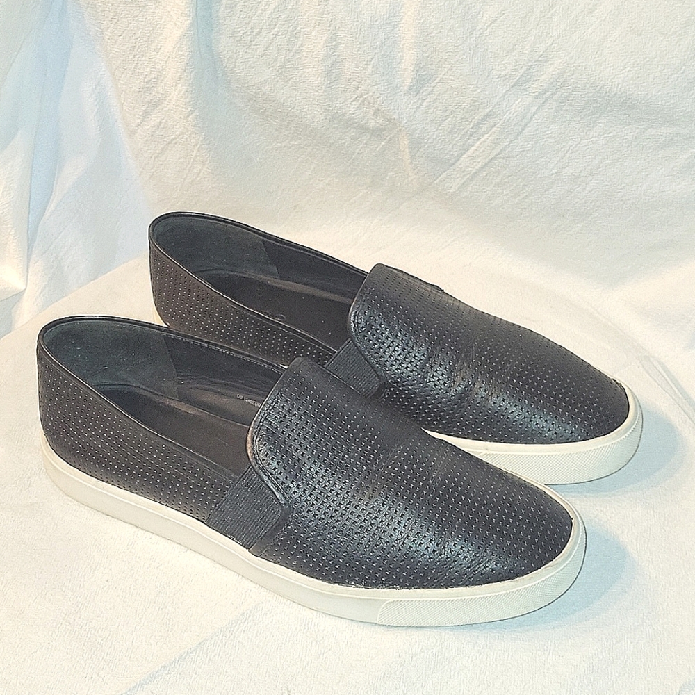 VINCE Women's Black Perforated Leather Slip-On Sneaker Shoes Sz. 10 M